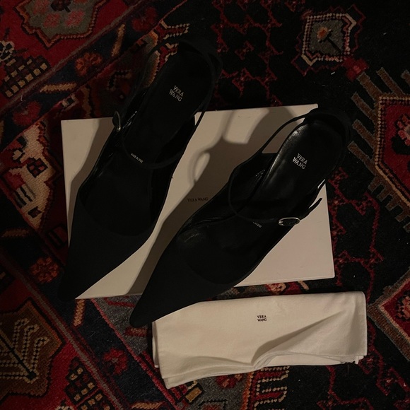 [39] VERA WANG Riky 50 Scarpa Black Crepe Satin Strappy Pointed Kitten Heel - Picture 5 of 5